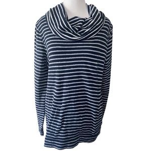 J. Crew Women's Striped Terry Funnel Neck Sweatshirt Navy Blue Gray Size Large